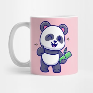 Cute Panda Holding Bamboo With Thumb Up Cartoon Mug